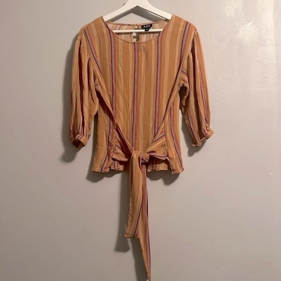 ANA Mustard Striped Blouse Size S 282 - Picture 1 of 6